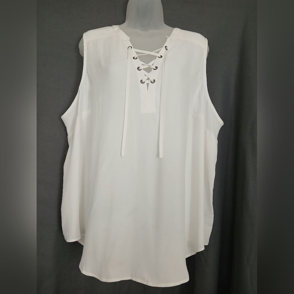 Torrid Ivory Lace-Up Sleeveless Blouse